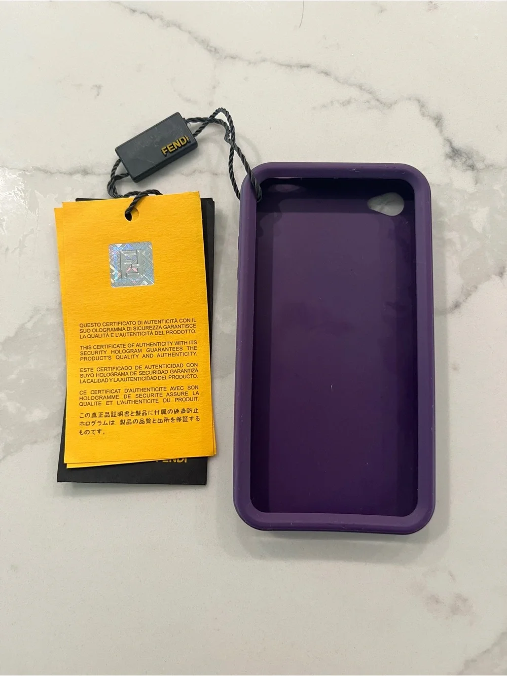 Fendi Purple Embossed Silicone iPhone Case with Logo Tag